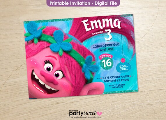 Compleanno Trolls Poppy Stampa Digital Invito Invito Invito Per Stampare I Troll