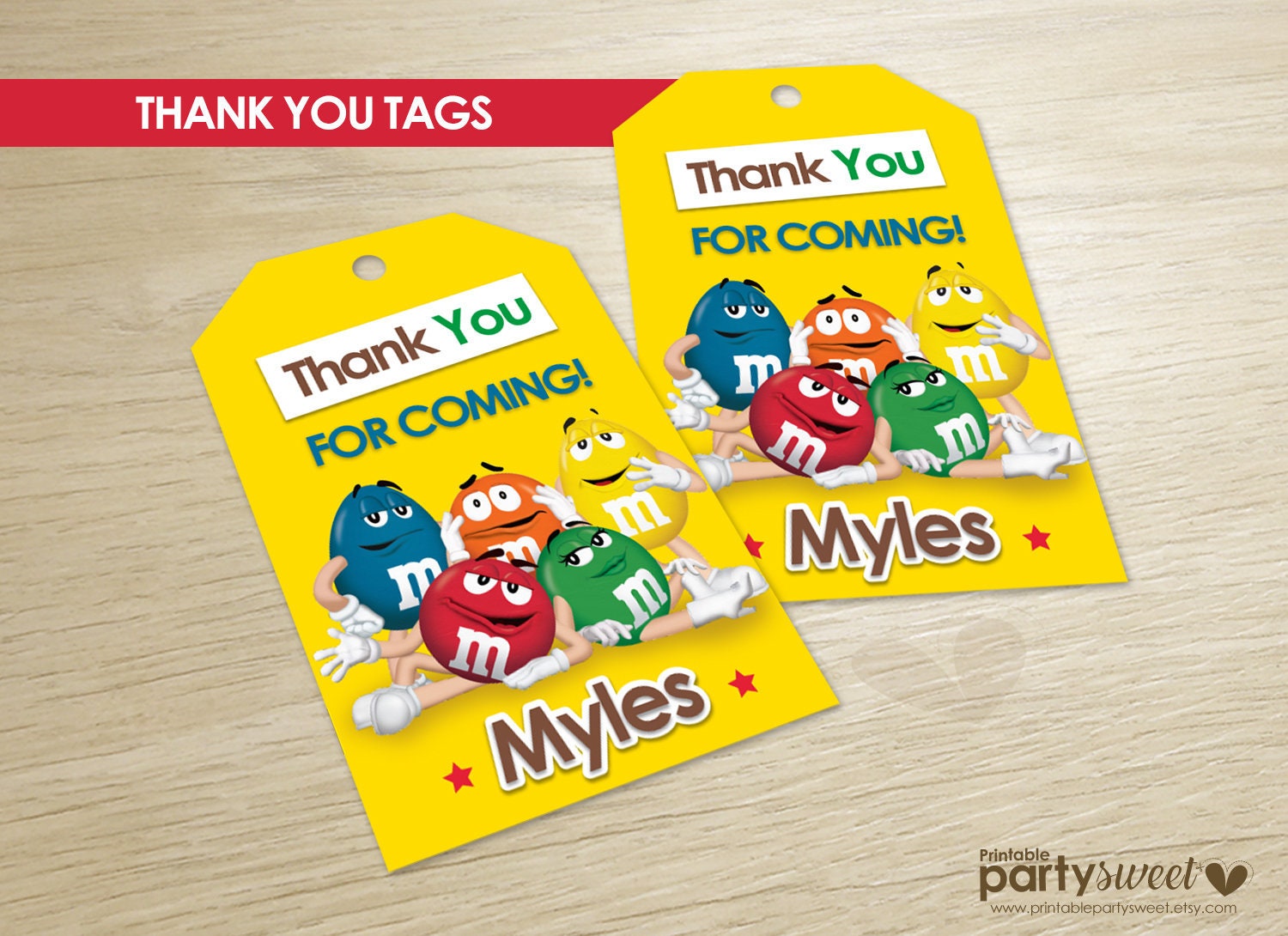 M and M thank you tags M&amp;M birthday party instant download | Etsy