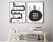 SCANDI LITTLE EXPLORER, road map, cool modern kids art Scandinavian style  bedroom print A3 mint pink black white mono tribal kids prints