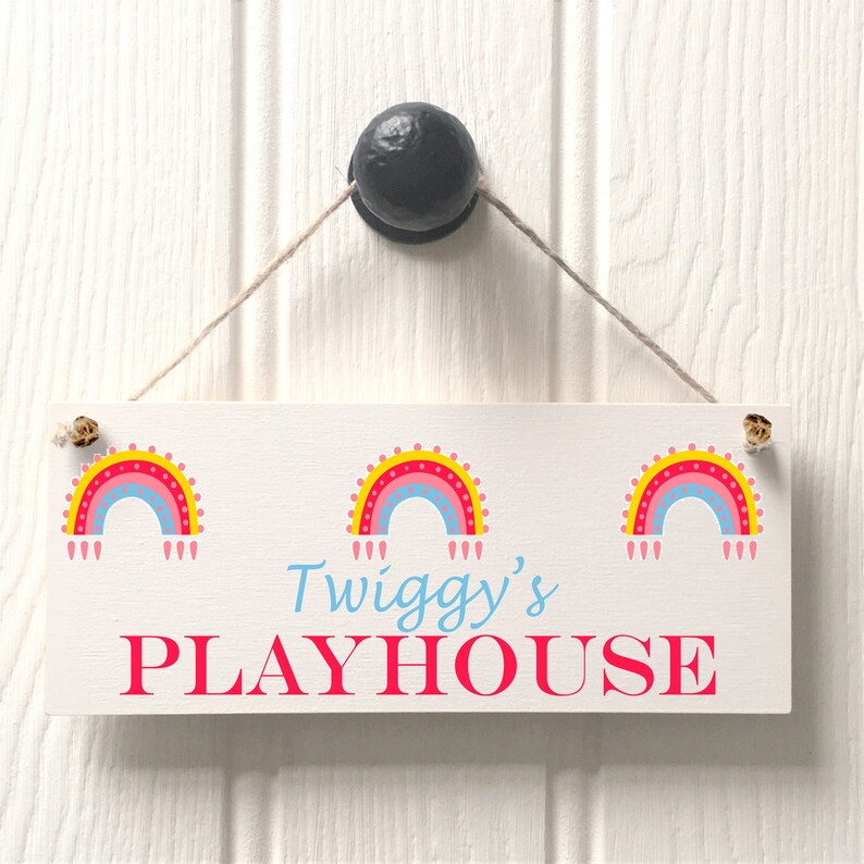 PERSONALISED children's playhouse sign, kids birthday gift, playroom signs for kids, navy, grey pink, den, playroom image 5