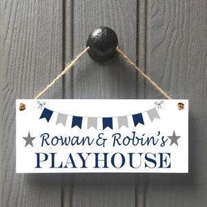 PERSONALISED children's playhouse sign, kids birthday gift, playroom signs for kids, navy, grey pink, den, playroom image 3