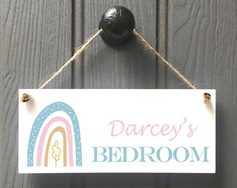 BEDROOM Girls sign Blue dash rainbow pink girls and boys PERSONALISED