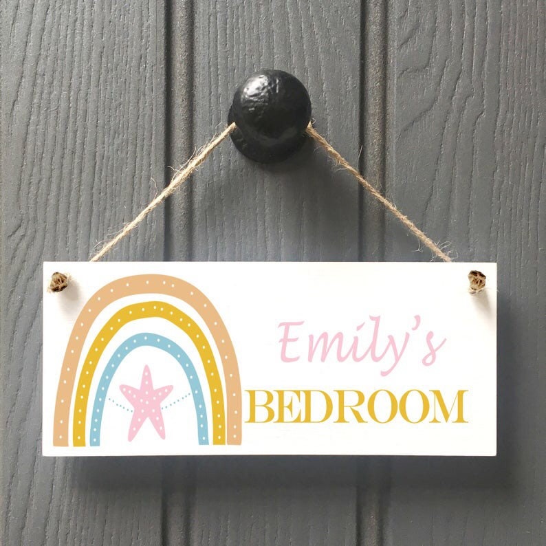 PERSONALISED PLAYHOUSE SIGN//Rainbows// Girls sign// Yellow rainbow// pink star//girls and boys playhouse// children's birthday gift// image 1