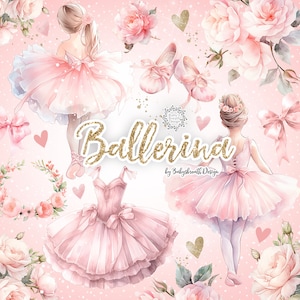 Disegno ad acquerello di dolci ballerine, clipart per asilo nido, download immediato, clipart per ragazze, bambini, clipart per neonate, tutù, scarpe da ballo, asilo nido