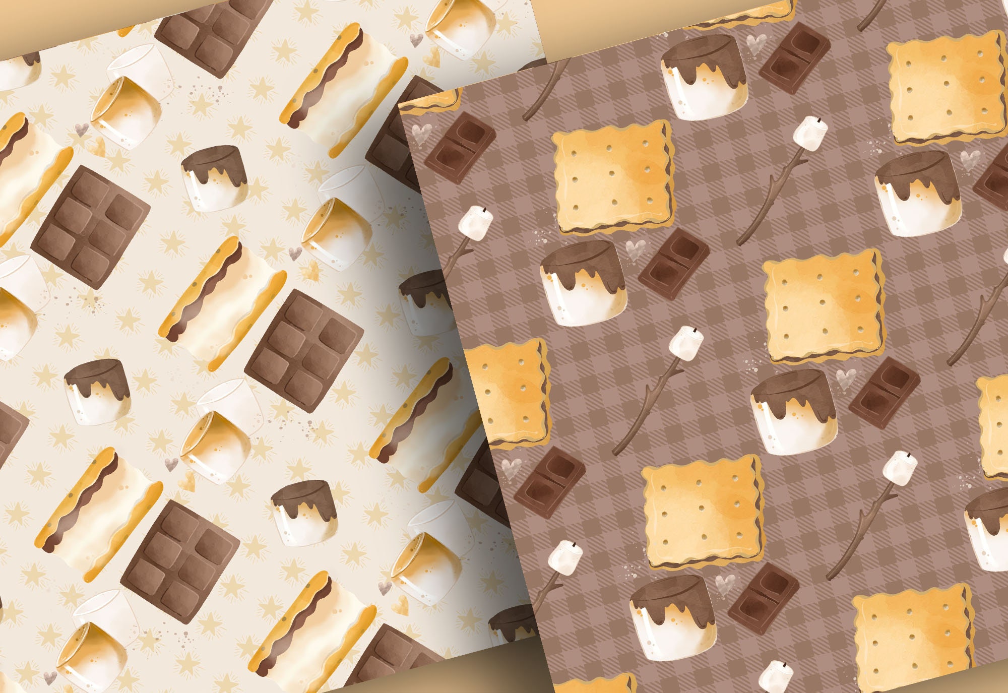 Smore Pattern Smores Digital Paper Pack, Smore's Pattern, Camping Food Paper ...