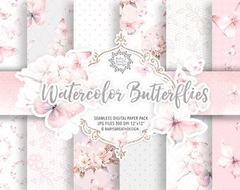 Butterflies digital paper pack, Spring pattern, Flower digital,  Flowers, pattern, spring, floral, pink, color, butterfly pattern