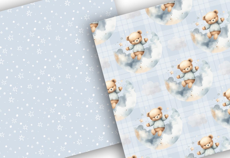 Blue Teddy Bear Digital Paper Pack, Sleepy Teddy Bears, Baby Bear, Cute ...