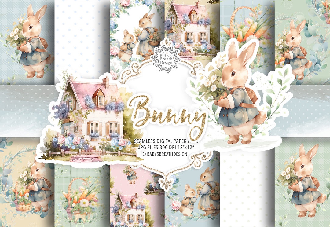 Flopsy Bunny Mommy and Me Watercolor Digital Paper Pack, Mother's Day ...