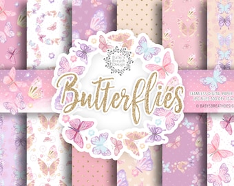 Butterflies digital paper pack, Spring pattern, Flower digital,  Flowers, pattern, spring, floral, pink, color, butterfly pattern
