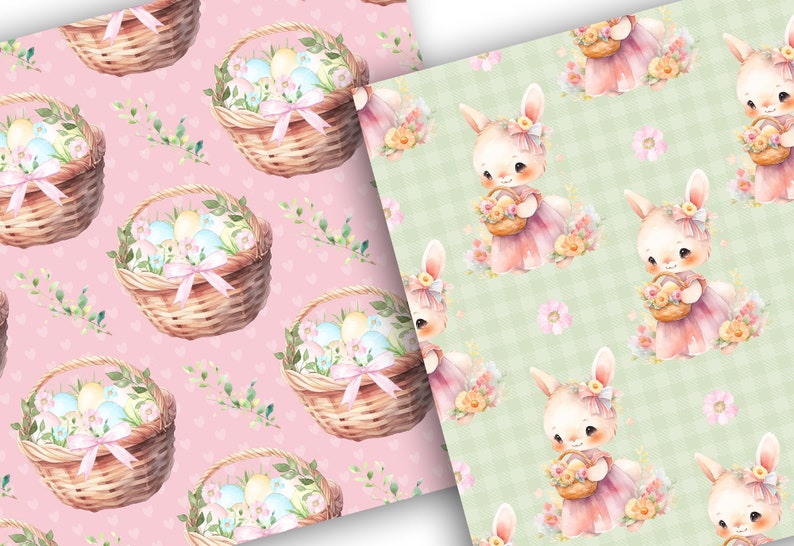 Watercolor Happy Easter Digital Paper Pack, Spring Pattern, Romantic ...