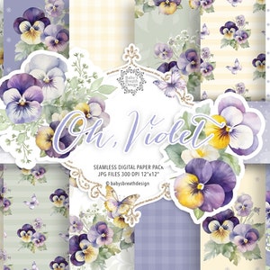 Papel digital acuarela floral - Patrón de flores violetas - Acuarela violeta - Papel de primavera - Patrón floral - Papel digital acuarela