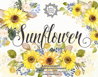 Watercolor Sunflower Garden Flower Clip Art Hand Drawn Flowers