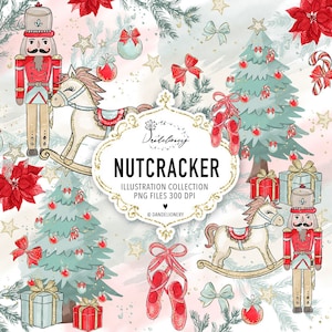 Design digital aquarela quebra-nozes vermelho, clipart de Natal, clipart de Natal, clipart de férias, clipart de árvore de Natal