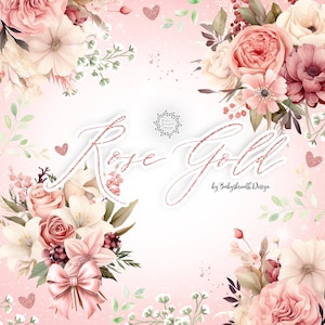 Aquarell Rose Gold digitale Clipart, Frühling Clipart, romantische Clipart, rose gold Blumenstrauß, rosa Blume, Blumenstrauß