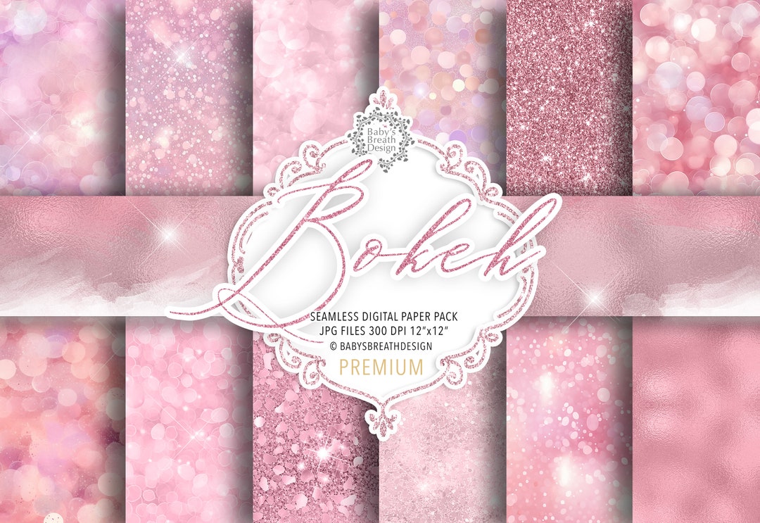 Light Pink Iridescent Bokeh and Glitter Seamless Digital Paper Pack ...