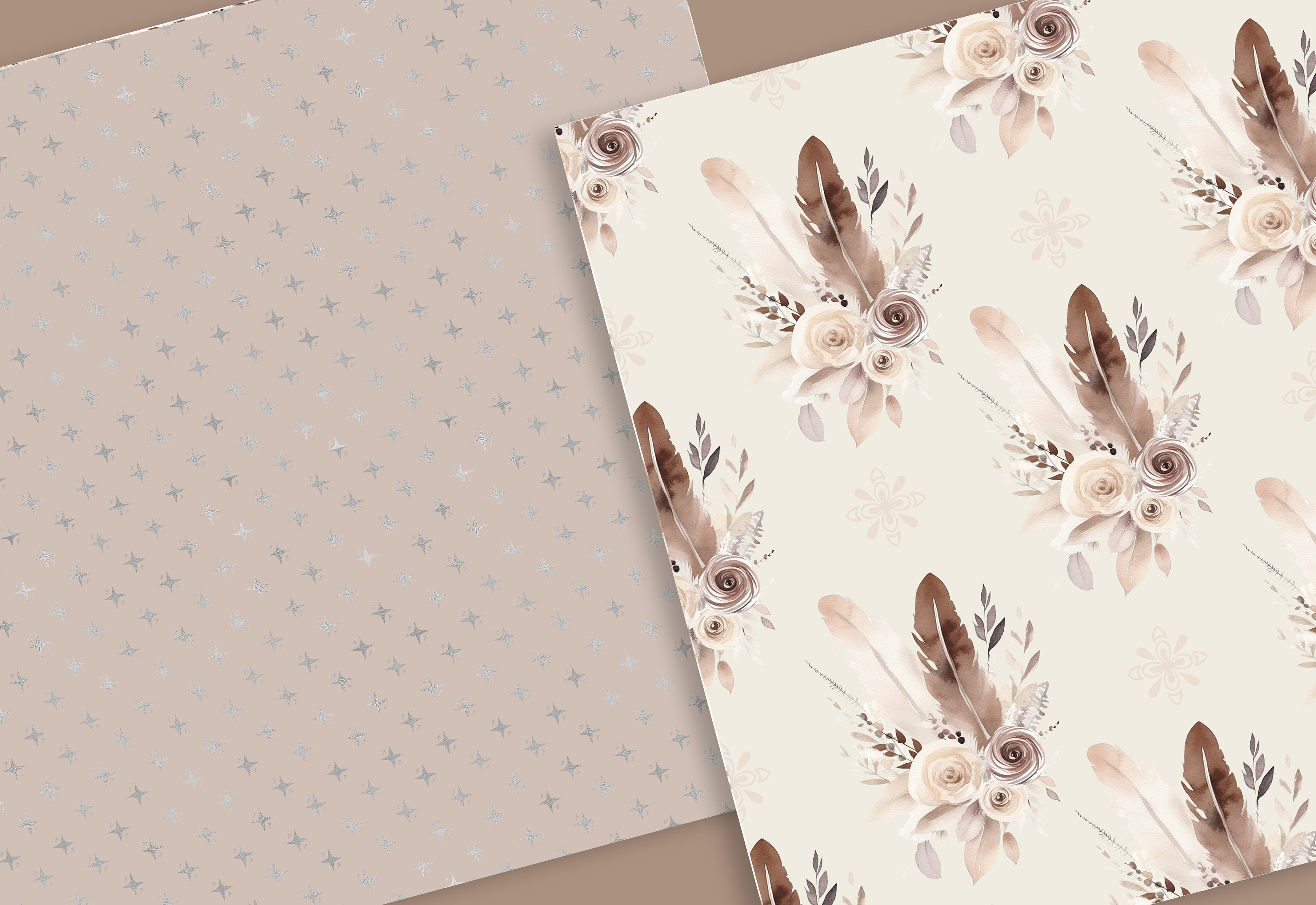 Watercolor Boho Flowers Digital Paper Pack, Boho Floral Clipart, Boho ...