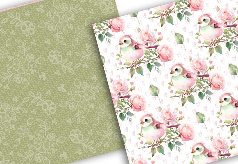 Pink Roses Pattern Paper Watercolor Pink Roses Digital Paper Pack, Spring Pattern, Romantic ...