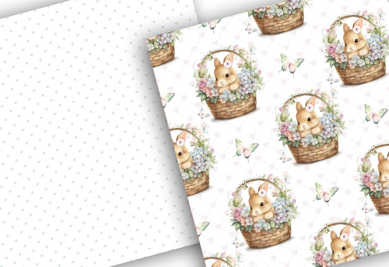 Watercolor Spring Bunny Digital Paper Pack, Spring Pattern, Spring ...