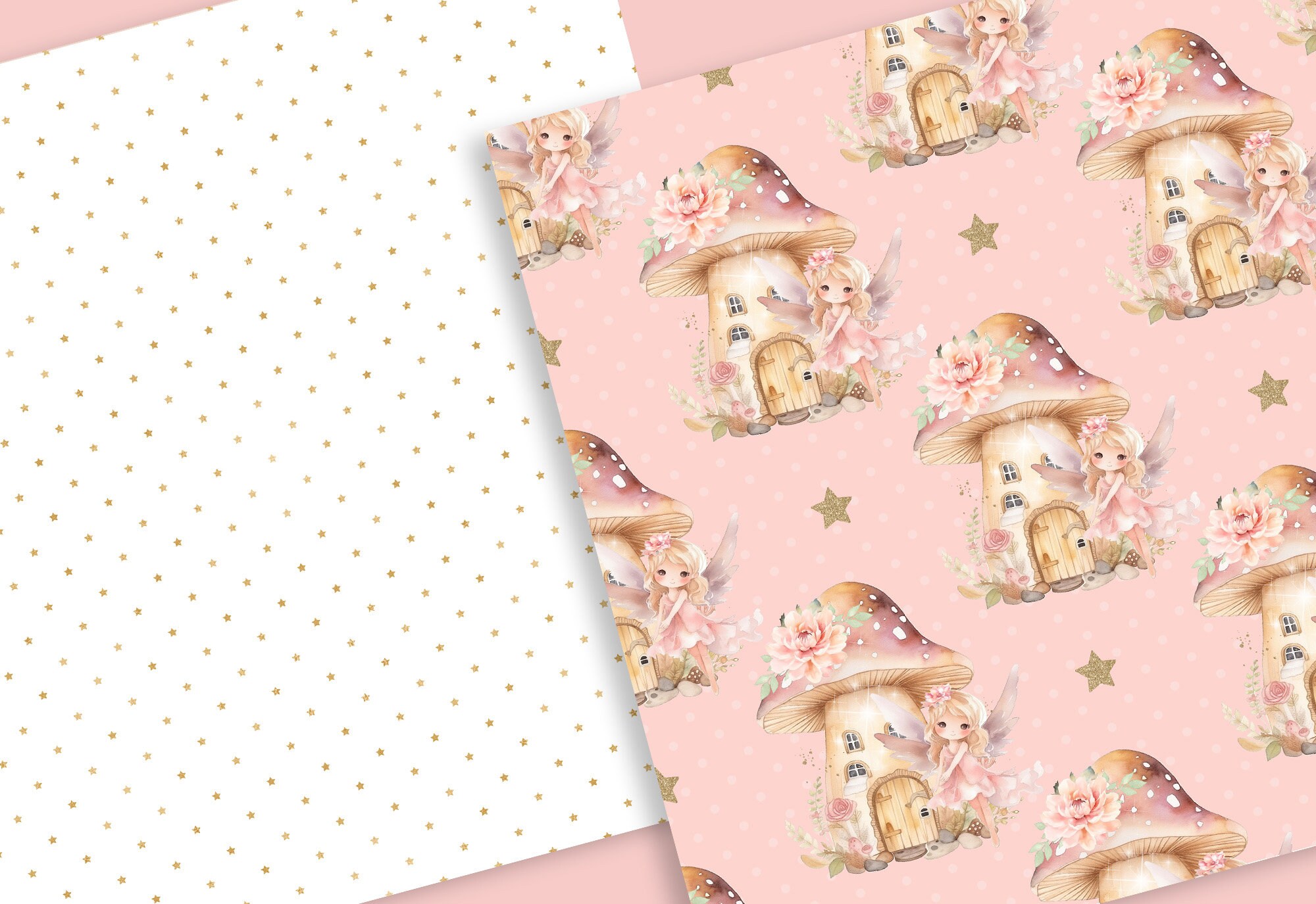 Watercolor Fairy Tale Digital Paper Pack, Fairy Pattern, Swing, Flower ...