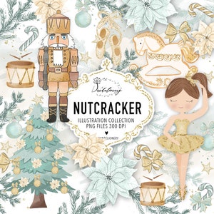 Aquarela Nutcracker Gold design digital, clipart de Natal, clipart de Natal, clipart de férias, clipart de árvore de Natal