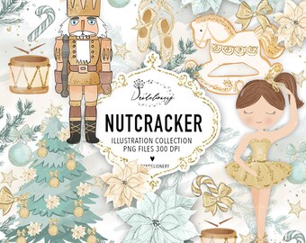 Watercolor Nutcracker Gold digital design, Xmas clipart, Christmas clipart, holiday clipart, christmas tree clipart