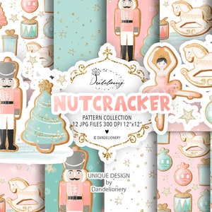 Watercolor Nutcracker Gingerbread cookie digital paper pack, Xmas pattern, Christmas paper, holiday pattern, christmas tree paper