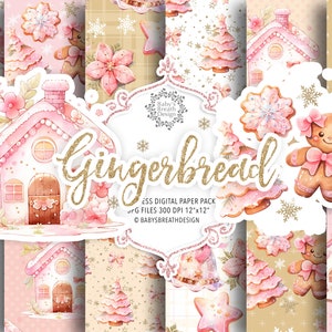 Watercolor Gingerbread cookie digital paper pack, Xmas clipart, Christmas pattern, holiday clipart, Santa Claus pattern, christmas tree