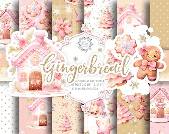 Watercolor Gingerbread cookie digital paper pack, Xmas clipart, Christmas pattern, holiday clipart, Santa Claus pattern, christmas tree