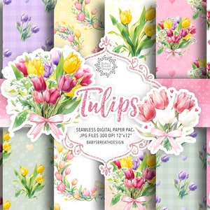 Aquarell Farbe Tulpe digitales Papier, Frühlingsmuster, romantisch, Tulpenmuster, Aquarell Orchidee, rosa Blume, Blume, nahtlos