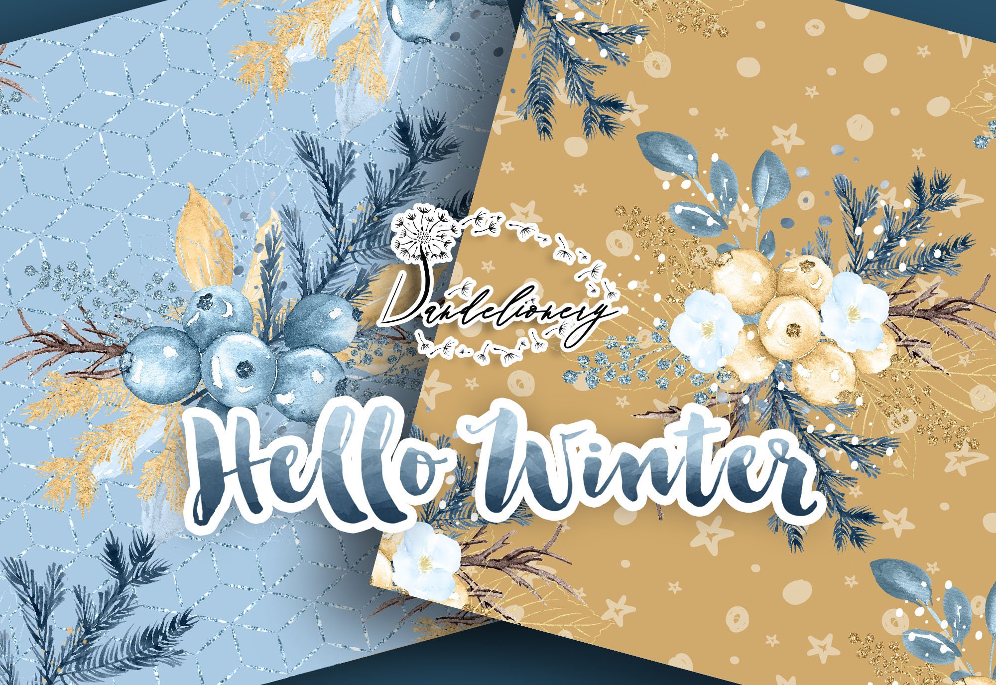 Watercolor Hello Winter Digital Paper Pack, Christmas, Branches ...