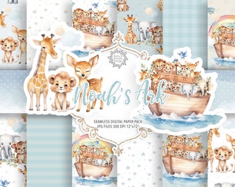 Watercolor Noah's Ark Watercolor digital paper pack, PNG Noah's Ark, Christian pattern, Religious Clipart Bible, Commercial Use