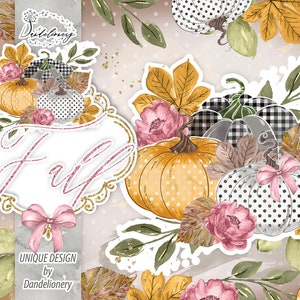 Watercolor Fall Pumpkin II. design, Thanksgiving Stickers, autumn, fall, clip art, leaves, give thanks, wooden logs, Pumpkin Planner