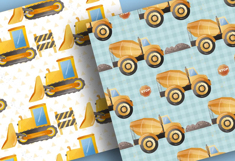 Watercolor Construction Diggers Digital Paper Pack, Dump Truck ...