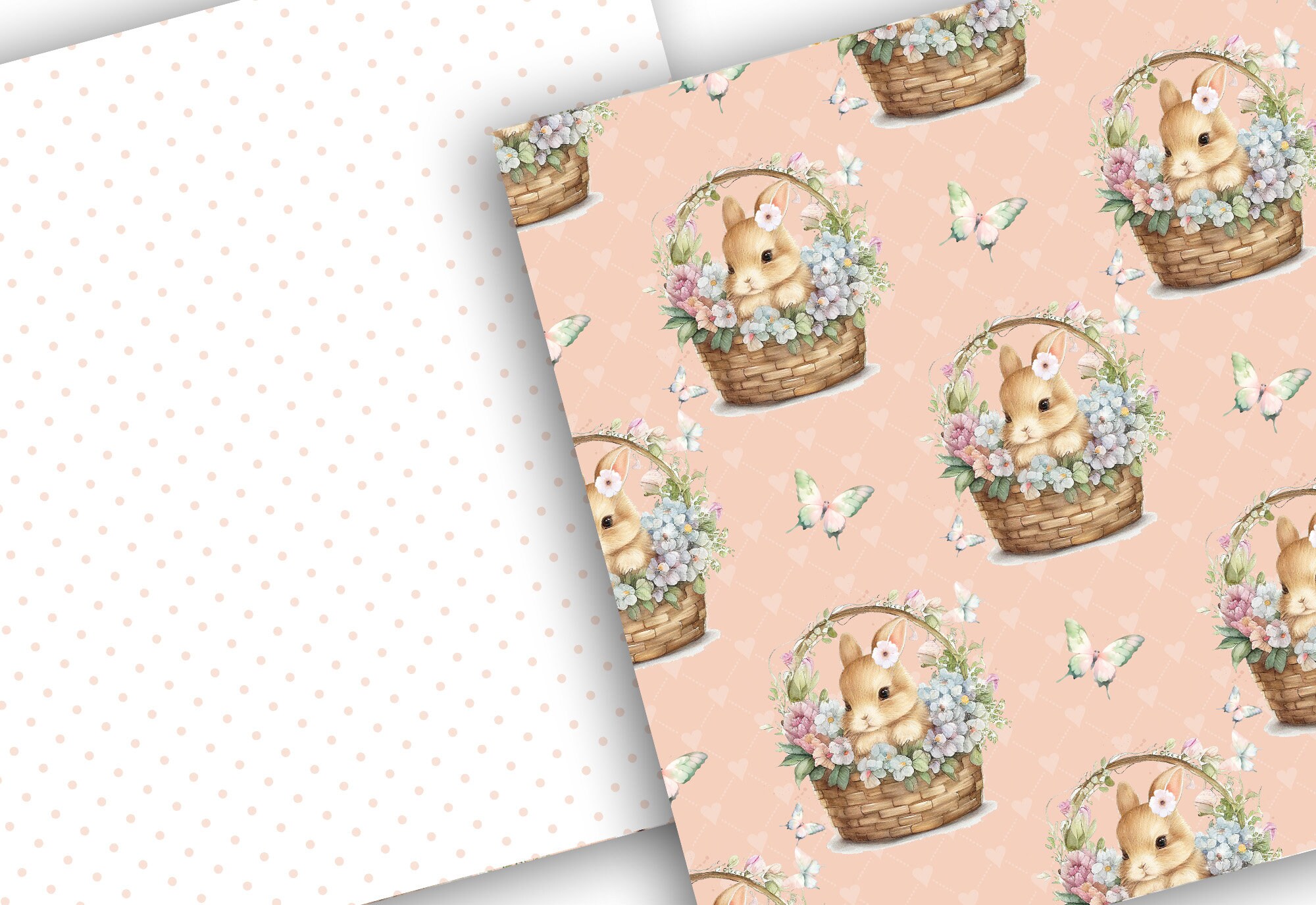 Watercolor Spring Bunny Digital Paper Pack, Spring Pattern, Spring ...