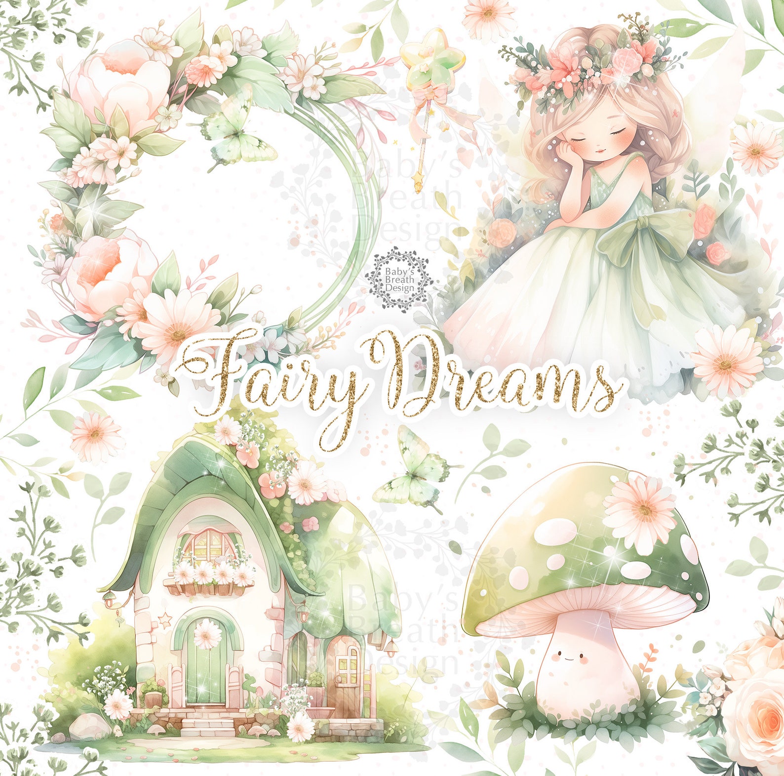 Watercolor Fairy Tale Digital Design, Fairy Clipart, Romantic Clipart ...