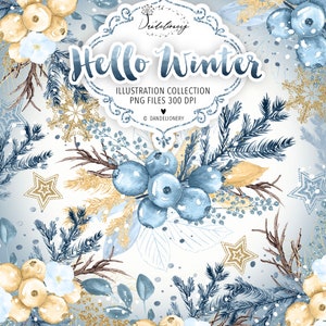 Aquarel Hallo Winter ontwerp, kerstmis, takken, kerstillustraties, winterstemming, sneeuwvlokken, vakantie, sneeuw, winter, ster