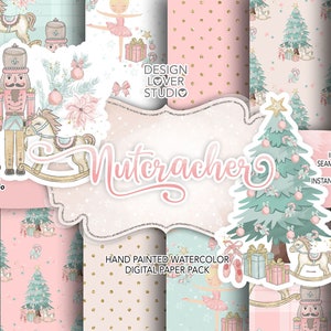 Pacote de papel digital de Natal quebra-nozes, padrão de Natal, padrão de Natal bonito, papel de balé, padrão de férias, papel de árvore de Natal
