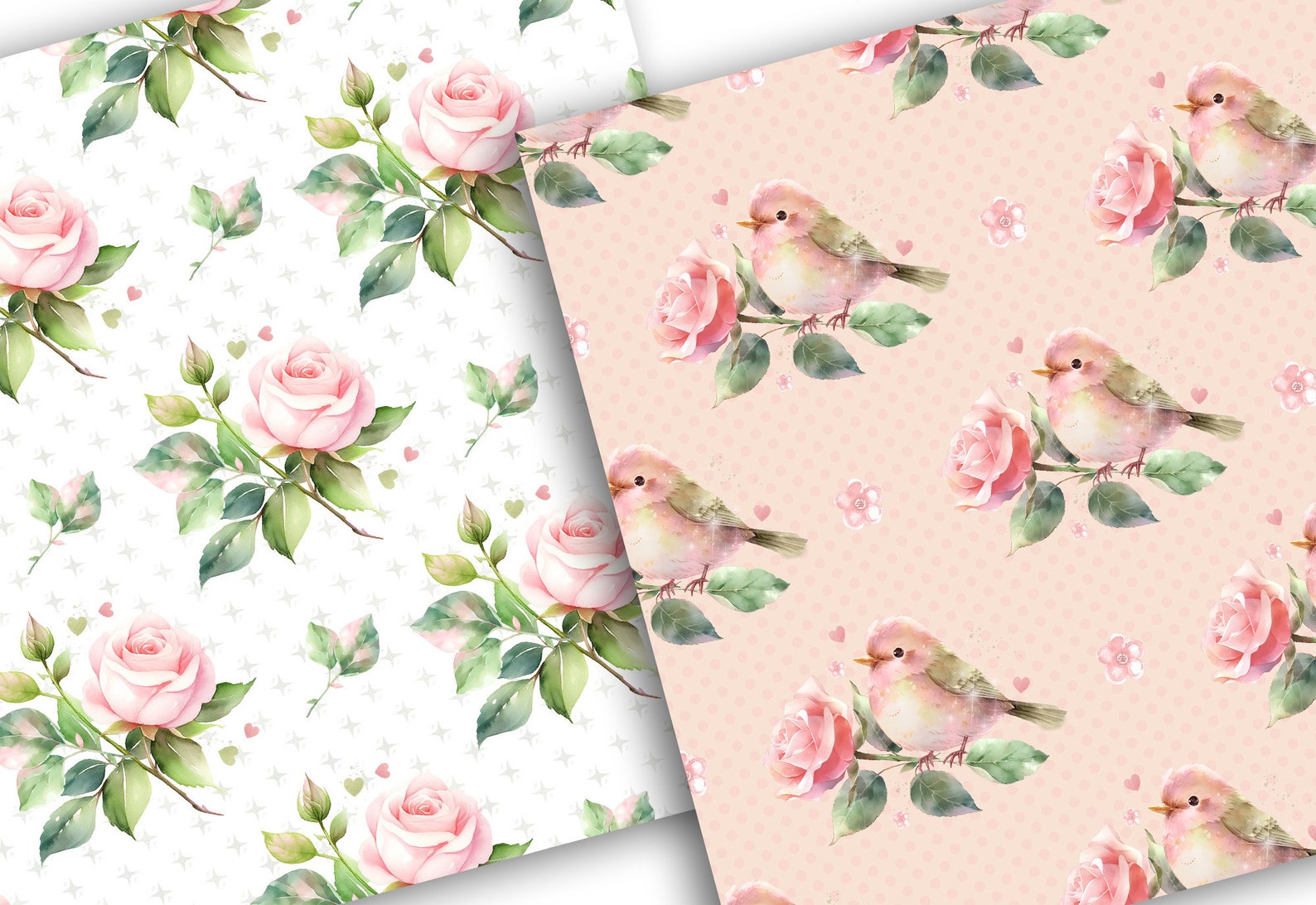 Watercolor Pink Roses Digital Paper Pack, Spring Pattern, Romantic ...