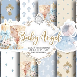 Pacote de papel digital Aquarela Baby Angel, Aquarela Clipart Baby Angel para meninos, religião, floral, Bíblia, Religião, batizado