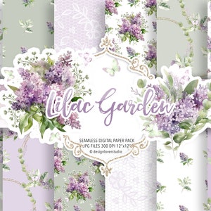Lilac Garden Watercolor pattern - Purple flower digital paper - Floral - Wedding pattern - Lilac paper - Watercolor