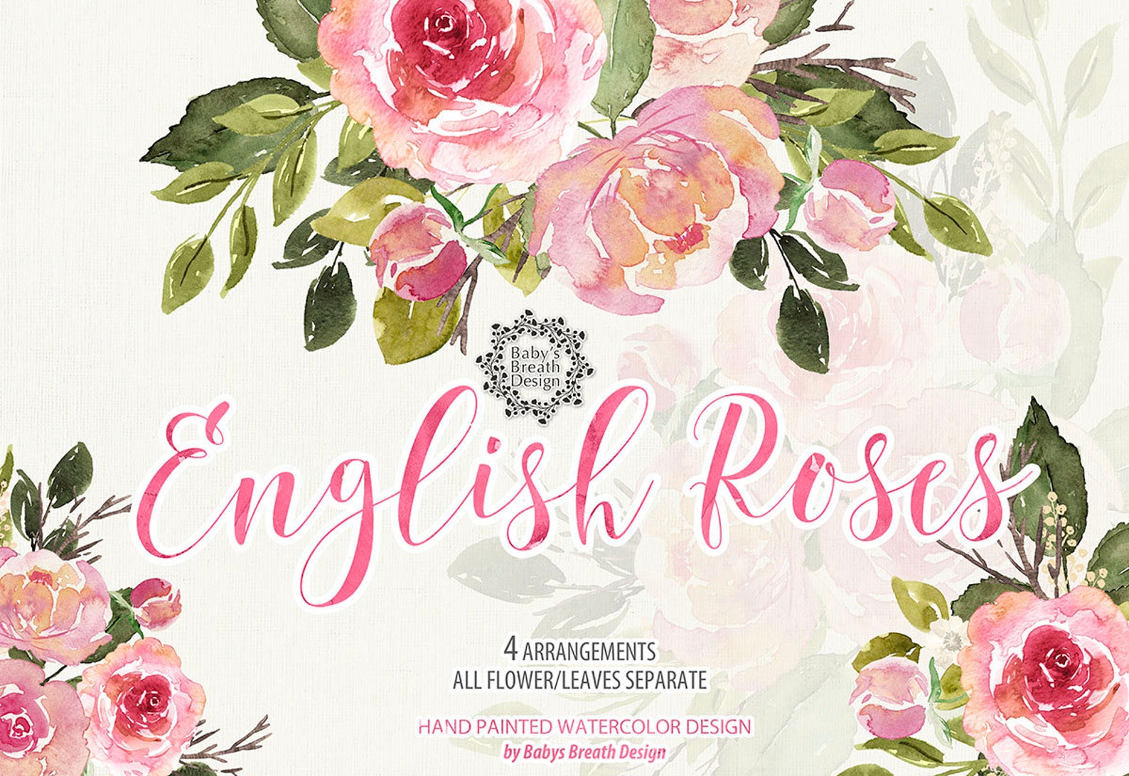 Aquarell englisch Rosen Blume Clip Art Hand Blumen Etsy