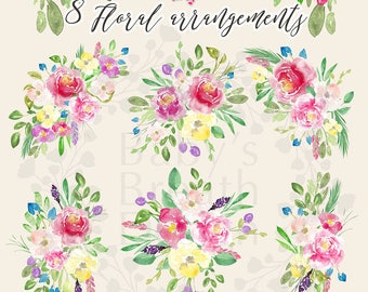Watercolor Floral Collection Flower Clip Art Hand Drawn Flowers