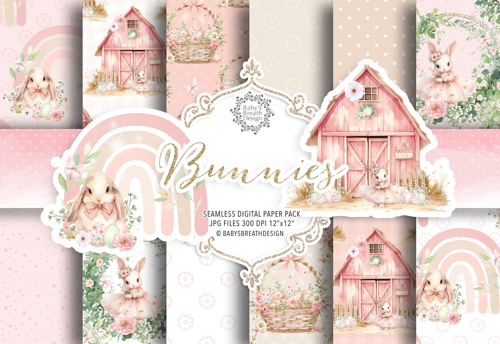 Watercolor Happy Easter Digital Paper Pack, Spring Pattern, Romantic ...