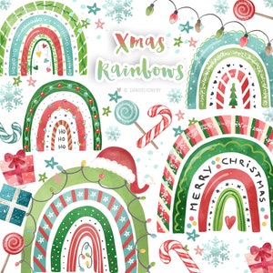 Watercolor Christmas Rainbow clipart, rainbows clipart, Instant Download, baby clipart, xmas, holiday, gift, christmas rainbows, lights