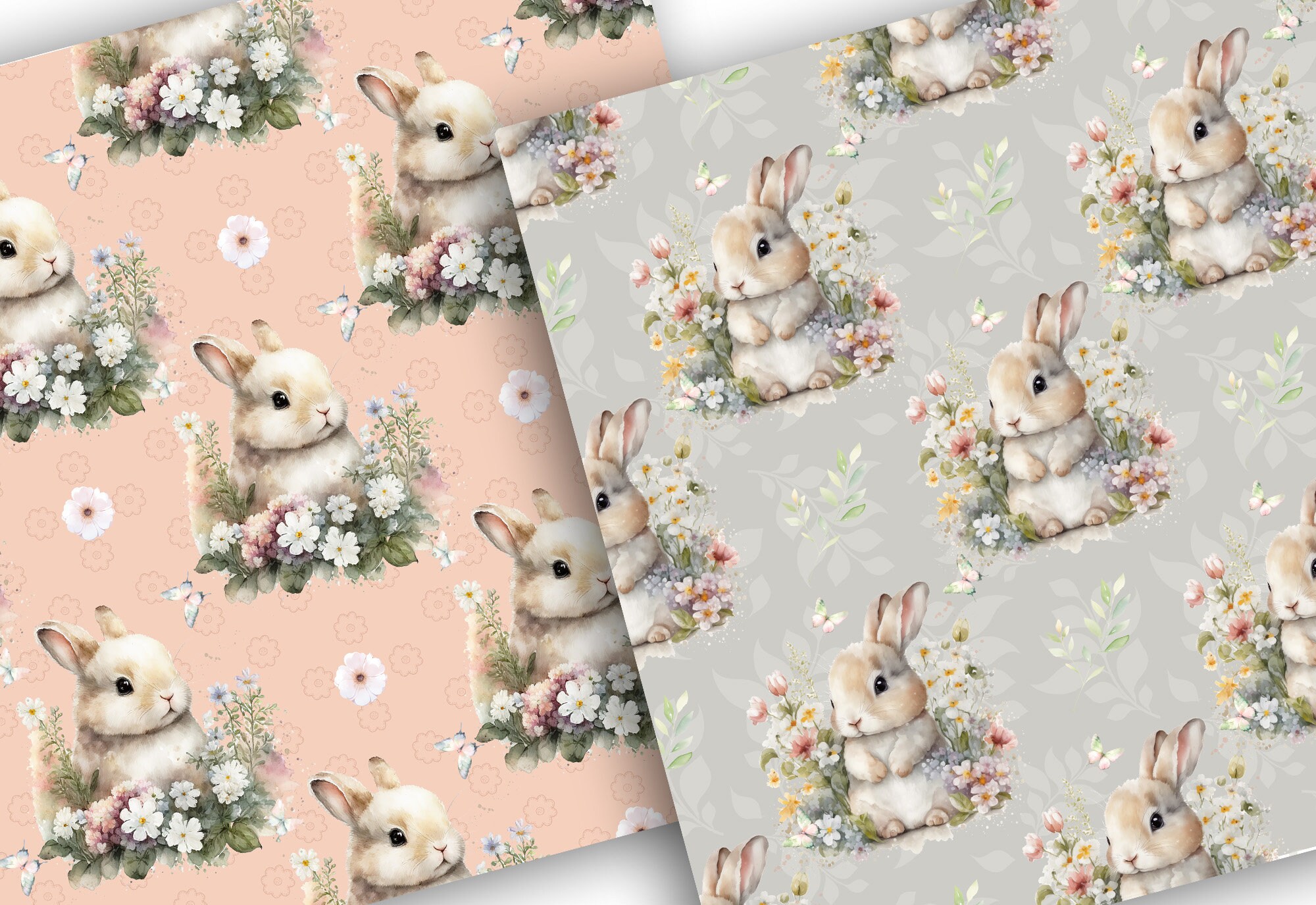 Watercolor Spring Bunny Digital Paper Pack, Spring Pattern, Spring ...