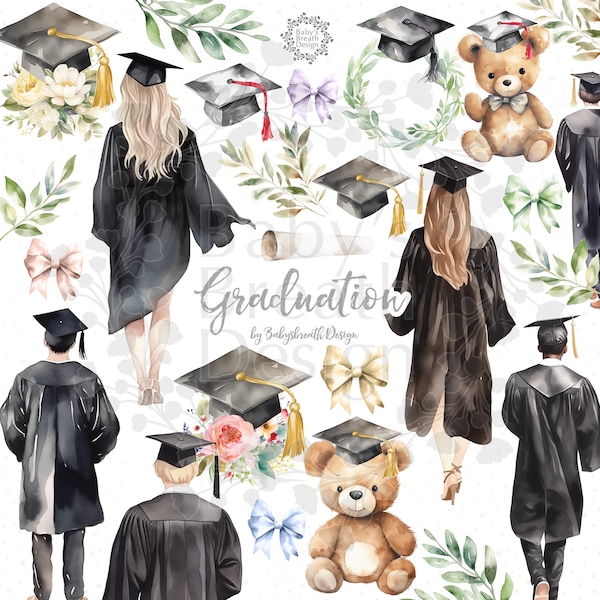 Watercolor graduation clipart, png, graduation cap, graduation clipart, graduation hat, graduation designs, Teddy Bear Graduation, laurel