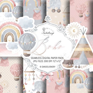 Watercolor Boho Rainbow digital paper pack, rainbows pattern, baby paper, natural color, pastel, sun, rain, cloud, rain, nursery pattern