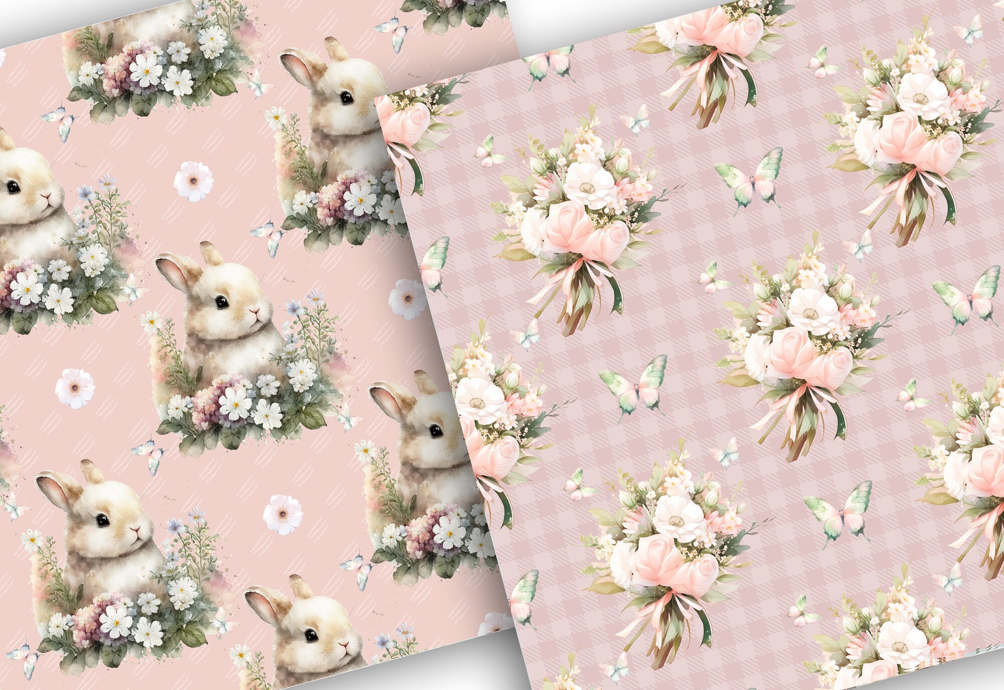 Watercolor Spring Bunny Digital Paper Pack, Spring Pattern, Spring ...