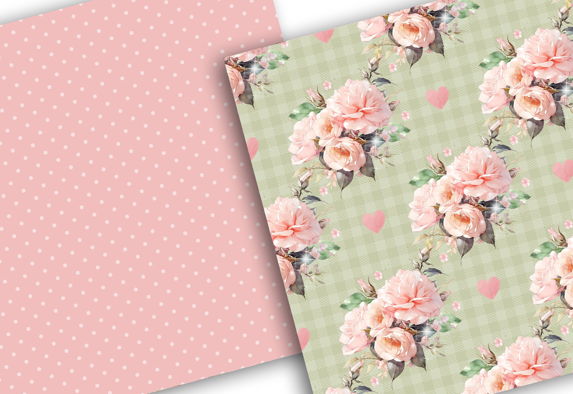 Pink Patterned Paper Roses Watercolor Pink Roses Digital Paper Pack, Spring Pattern, Romantic ...