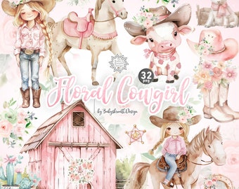 Cute Cowgirl Clipart Pink Cowgirl PNG Baby Girl Cow Girl Clipart Bundle Wild West Cowgirl PNG Cowgirl Boots Western Clipart Baby Shower Art